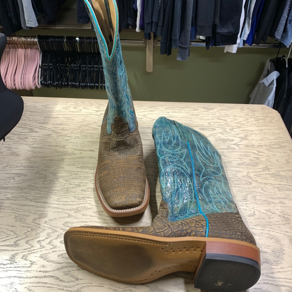 Horse Power Western Boots Mens 9.5 D Brown Turquoise Caiman Print HP1815